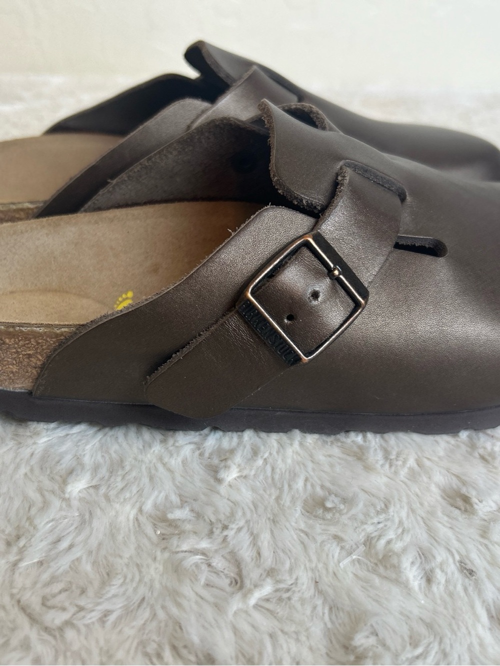 Birkenstock Sz 38 Narrow Boston Pro Dark Brown Natural Leather Regular MINT - Picture 4 of 8